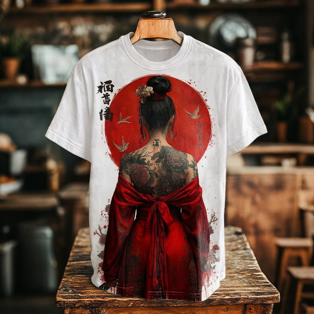 Vintage Elegant Japanese Cool Warrior Girl Art Print T-shirt