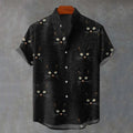Men's Retro Cat Print Casual Linen Blend Short-sleeve Shirt