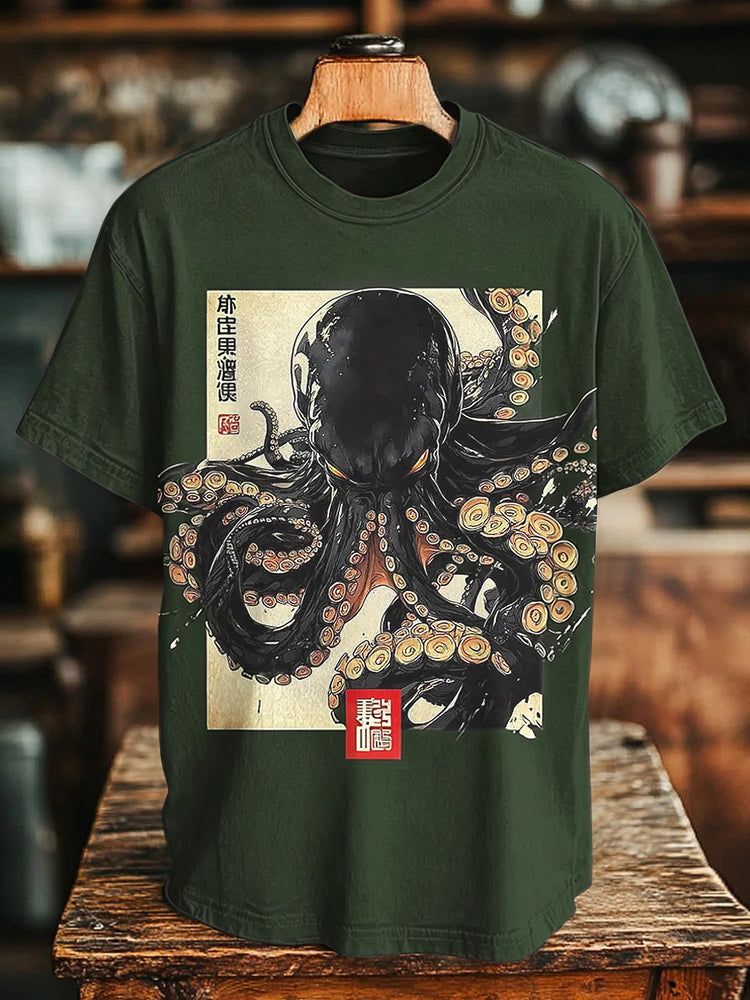 Men's Dark Octopus Japanese Art Print T-shirt