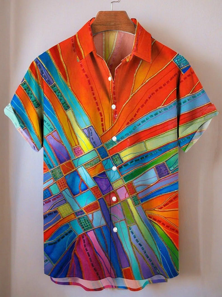 Men's Abstract Colorful Geometric Art Vintage Print Casual Shirt
