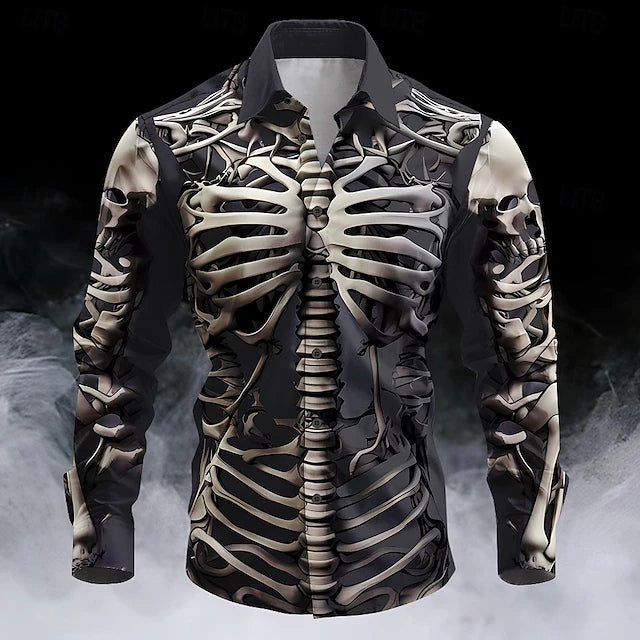 Halloween Men's Skull Graphic Print Long Sleeve Shirt