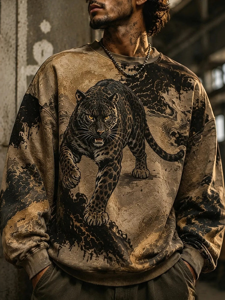 Men's Retro Leopard Print Casual Hoodie
