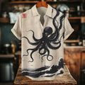 Men's Black Octopus Waves Japanese Art Print Casual Shirt