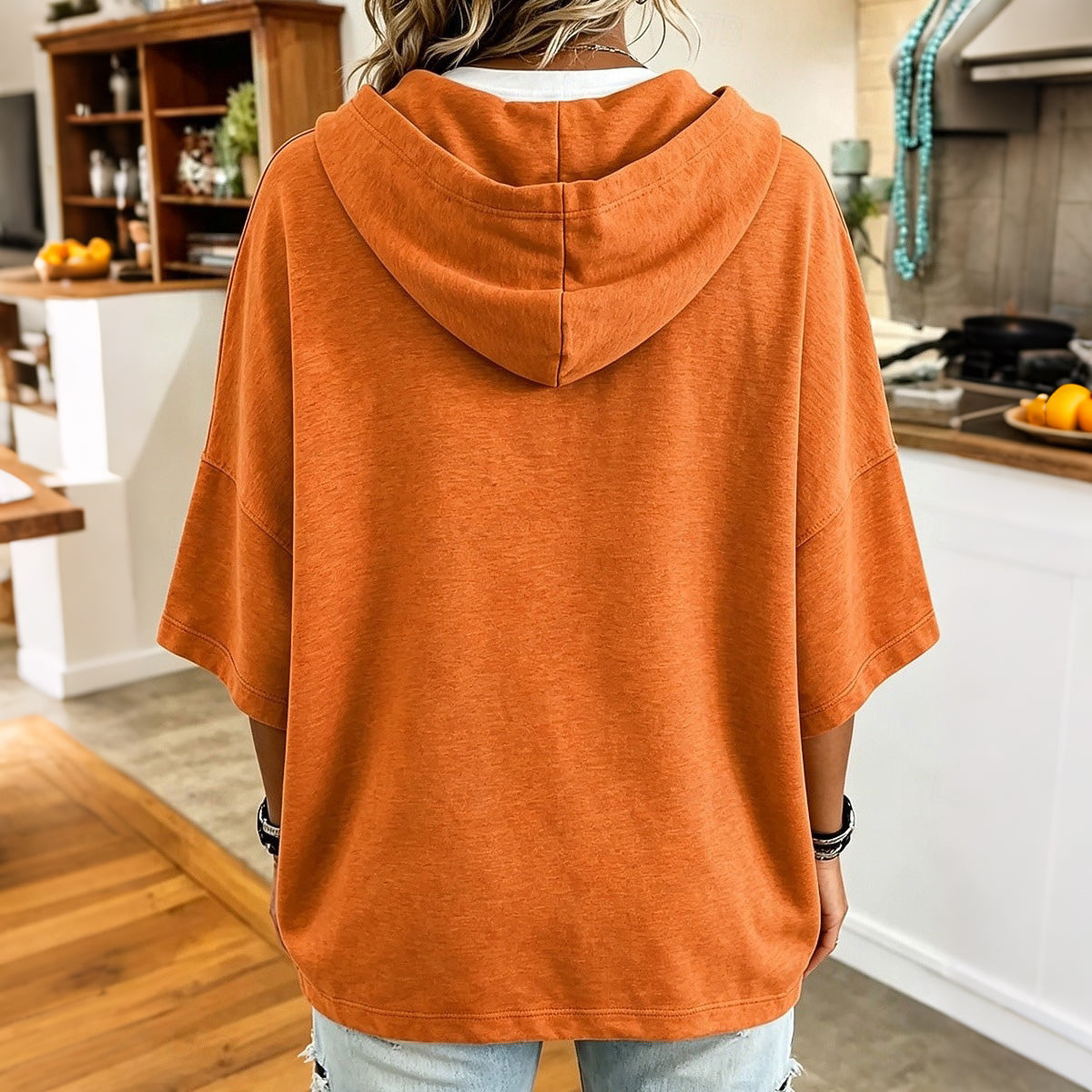 Women's Retro Halloween Emoji Print Loose Hooded Top