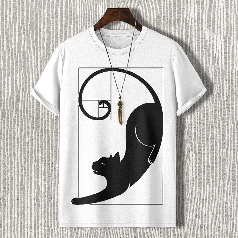 Men's Fibonacci Cat The Golden Ratio Print Casual T-shirt