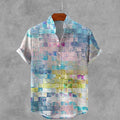 Men's Retro Oil Painting Plaid Art Print Cotton And Linen Shirt