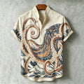 Men's Retro Japanese Art Octopus Print Cotton Linen Short-sleeve Shirt