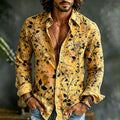 Men's Retro Floral Art Print Cotton Linen Casual Shirt