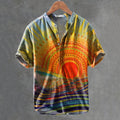 Men's Retro Hippie Sun And Rainbow Patterns Prints Linen Blend Short-sleeve Shirt