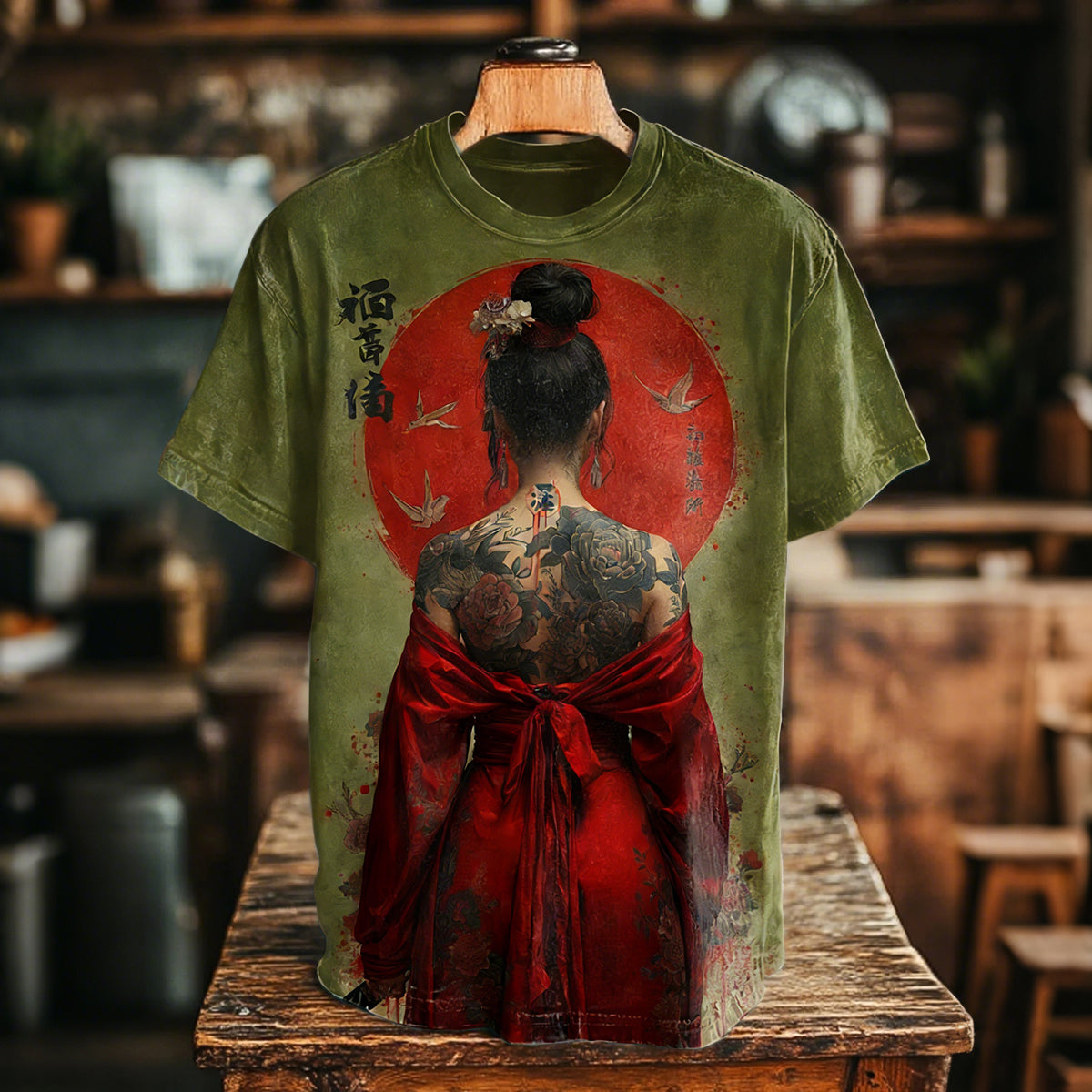 Vintage Elegant Japanese Cool Warrior Girl Art Print T-shirt