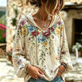Women's Retro Floral Casual Cotton Linen Hoodie
