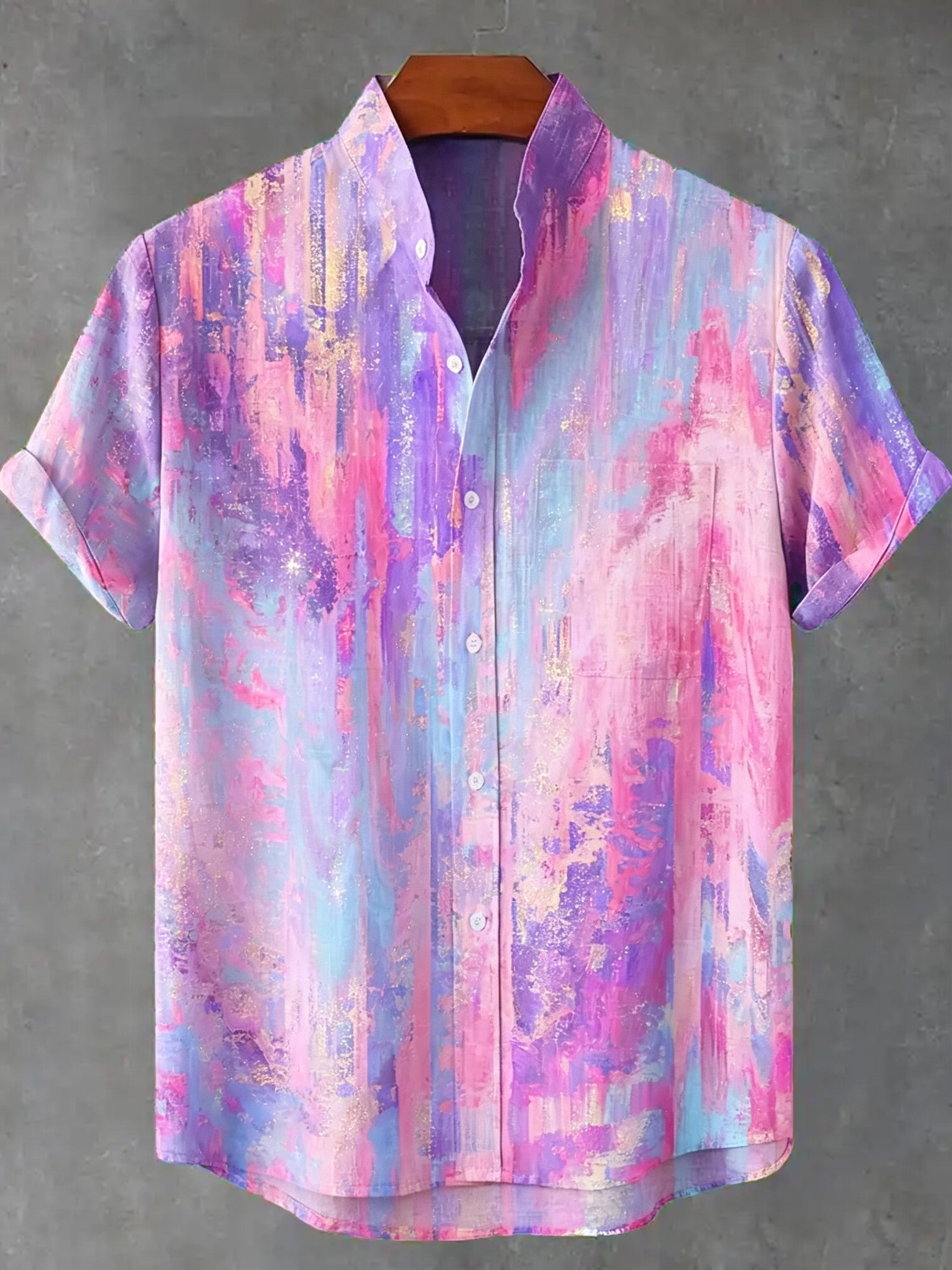 Vintage Rainbow Mottled Art Cat Print Casual Cotton Shirt