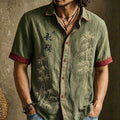 Men's Vintage Calligraphy And Bamboo Leaf Art Pattern Casual Shirt