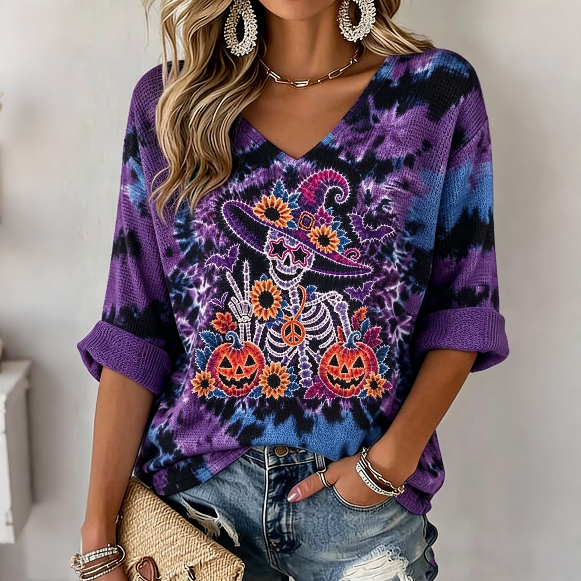 Women's Retro Halloween Ghost Pattern Casual T-shirt