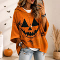 Women's Retro Halloween Emoji Print Loose Hooded Top