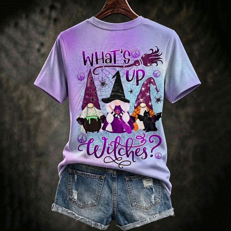 Women's Retro Halloween Gradient Pattern Casual V-neck T-shirt