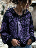 Women's Bohemian Halloween Ghost And Floral Print Hoodie