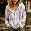 Women's Retro Bohemian Floral Patchwork Print Casual Zipper Hooded