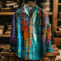 Men's Retro Vacation Color Block Lapel Long-sleeve Cotton Linen Shirt