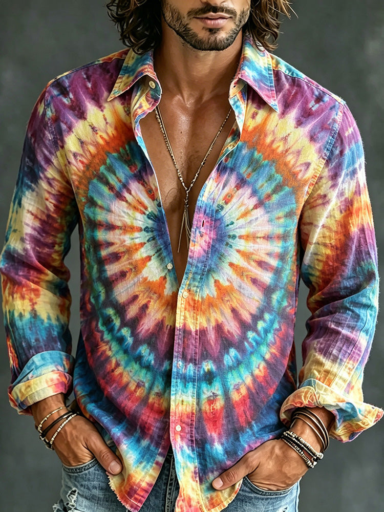 Men's Retro Hippie Art Abstract Pattern All Over Print Long Sleeve Shirt