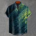 Men's Vintage Green Geometric Gradient Print Linen Blend Short-sleeve Shirt