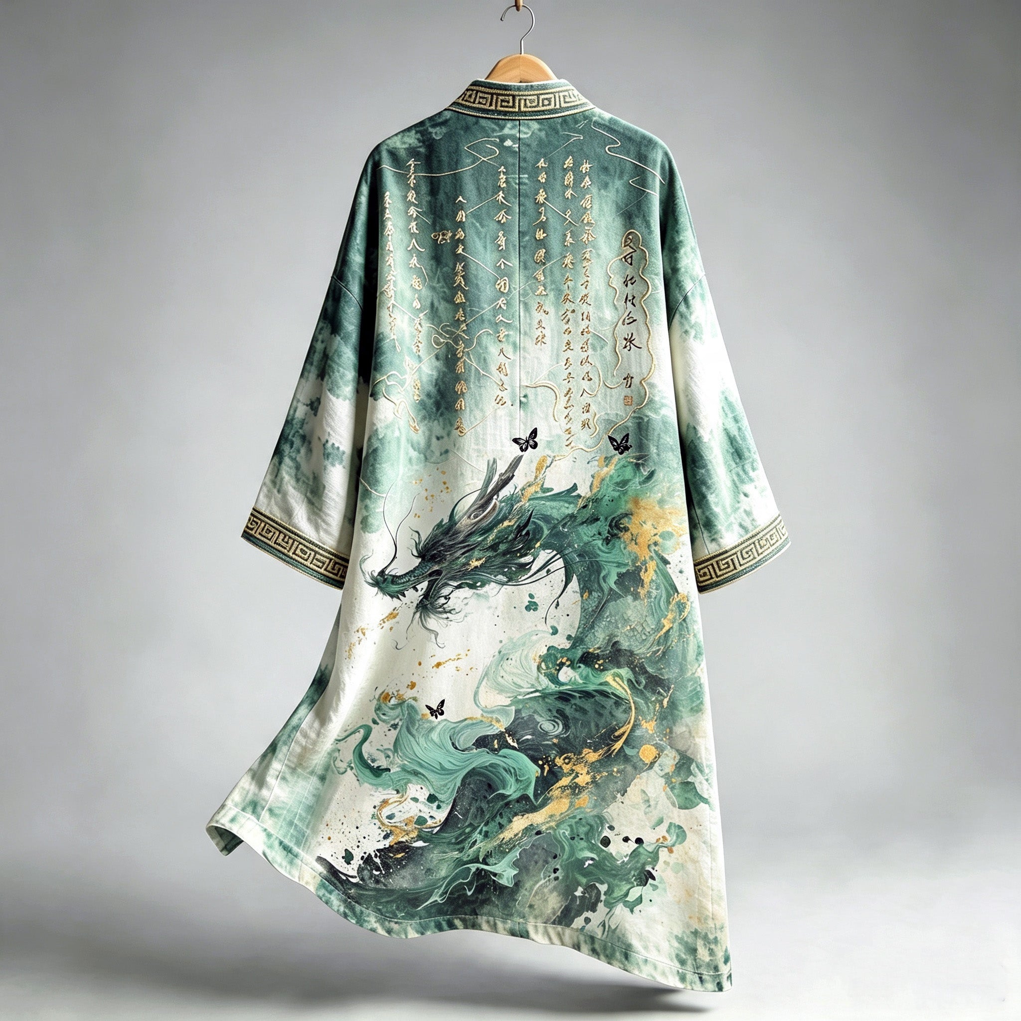 Men's Japanese Calligraphy And Dragon Print Long Kimono