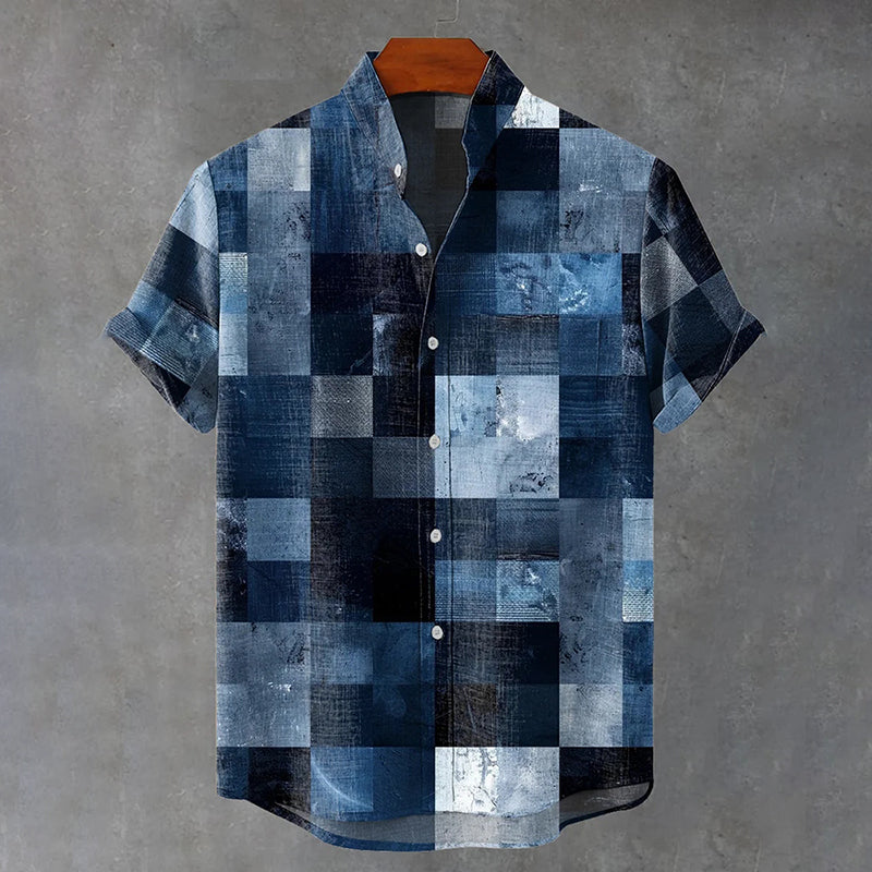 Vintage Geometric Print Casual Cotton Shirt