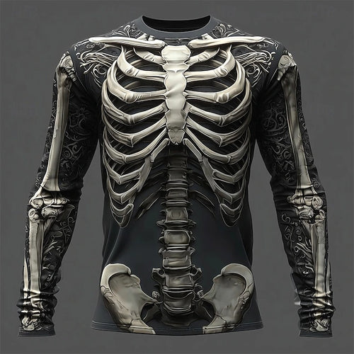 Halloween Men's Skull Graphic Skull Skeleton Long Sleeve T-shirt