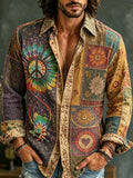 Men's Retro Bohemian Hippie Style Floral Patchwork Print Shirt