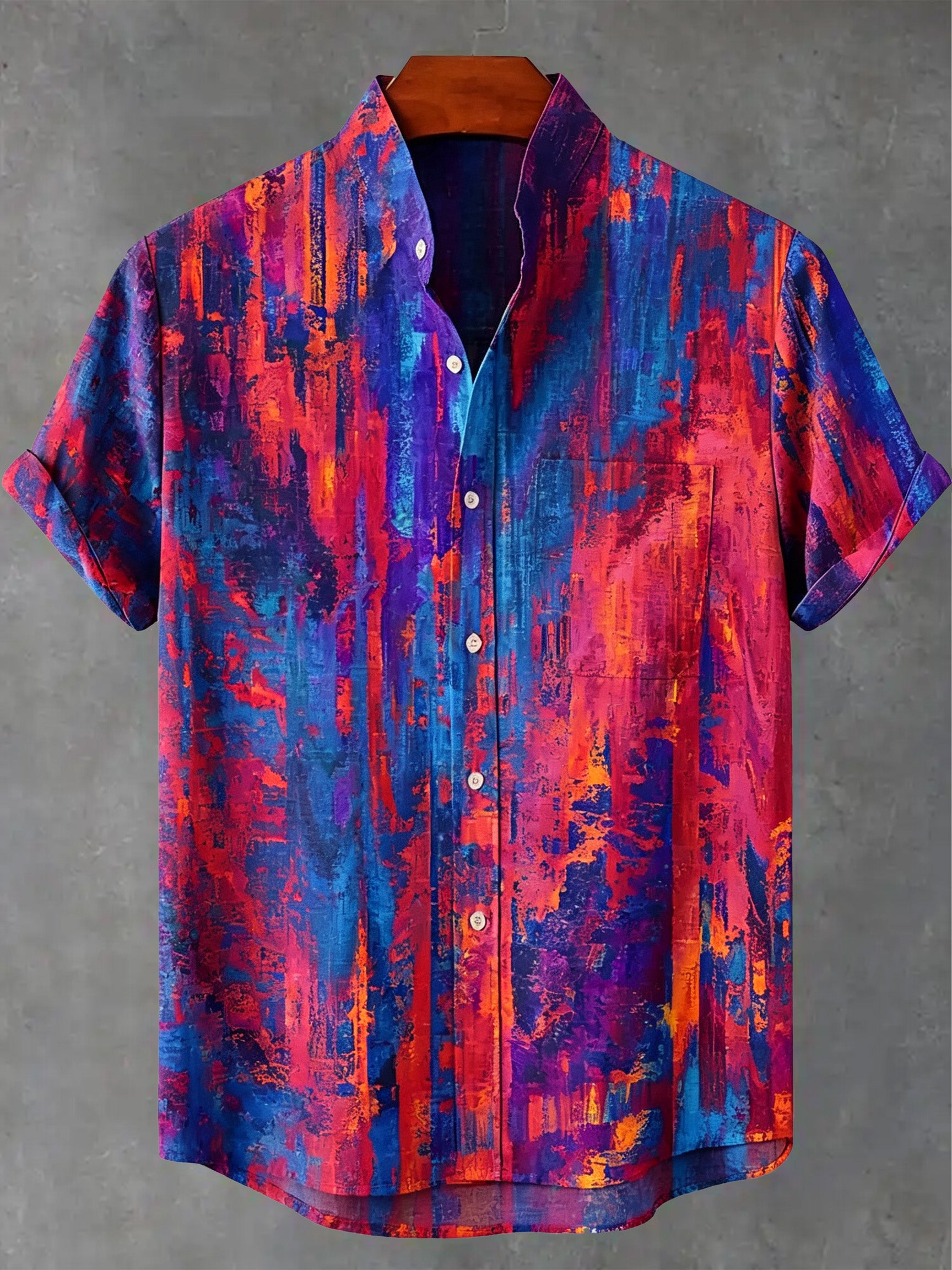 Vintage Rainbow Mottled Art Cat Print Casual Cotton Shirt