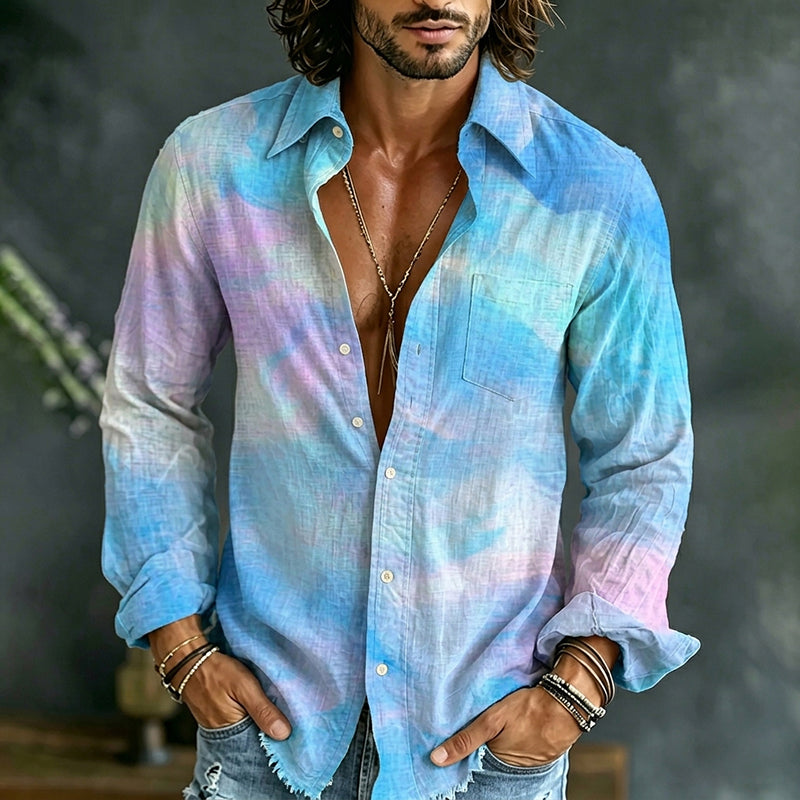 Vintage Colorful Gradient Patterns Casual Cotton Linen Shirt