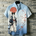 Men's Japanese-style Kimono Cardigan With Samurai Cat And Cherry Blossom Graphic Print