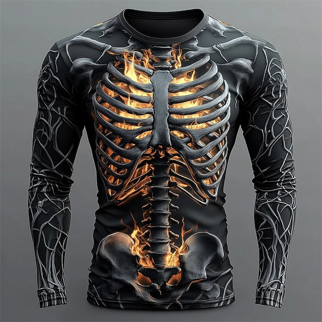 Halloween Men's Skull Graphic Print Long Sleeve T-shirt