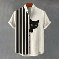 Men's Vintage Black Cat With Stripes Art Short Sleeve Shirt