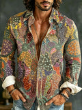 Hippie Vintage Geometric Floral Art Patchwork Print Long Sleeve Shirt