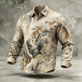 Men's Retro Japanese Tiger Calligraphy Art Print Linen Blend Long-sleeve Shirt