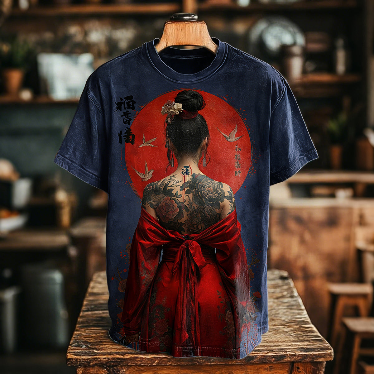 Vintage Elegant Japanese Cool Warrior Girl Art Print T-shirt