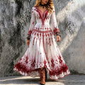 Women's Halloween Bloody  With Bohemia Ethnic Patterns Long Sleeve Maxi Dress