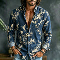 Men's Retro Vacation Floral Bird Cotton Linen Long-sleeved Shirt