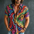 Men's Retro Bohemian Hippie Style Patterned Sequin Print Short-sleeve Shirt
