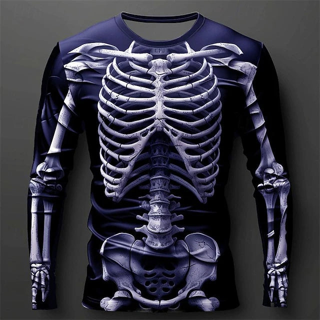 Halloween Men's Skull Graphic Skeleton 3d Print Long Sleeve T-shirt