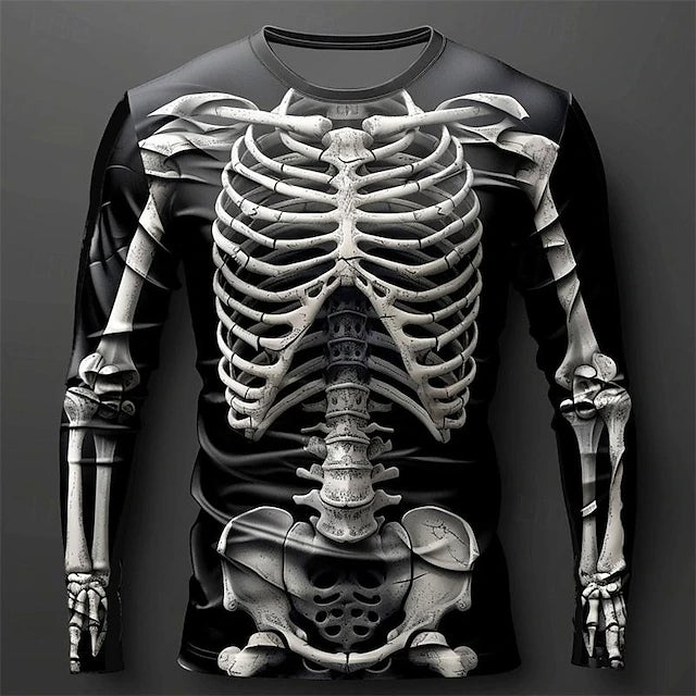 Halloween Men's Skull Graphic Skeleton 3d Print Long Sleeve T-shirt