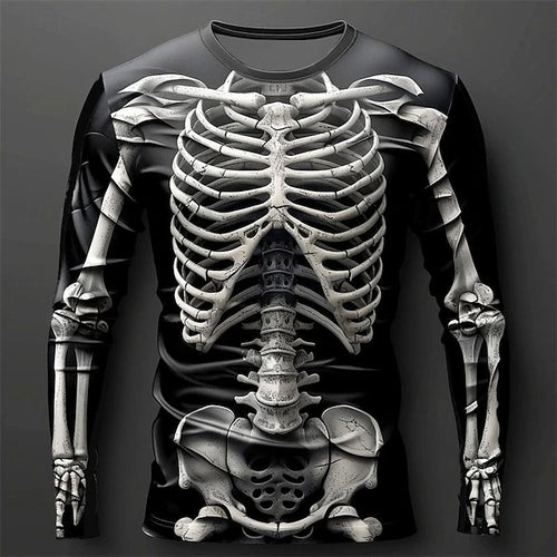 Halloween Men's Skull Graphic Skeleton 3d Print Long Sleeve T-shirt