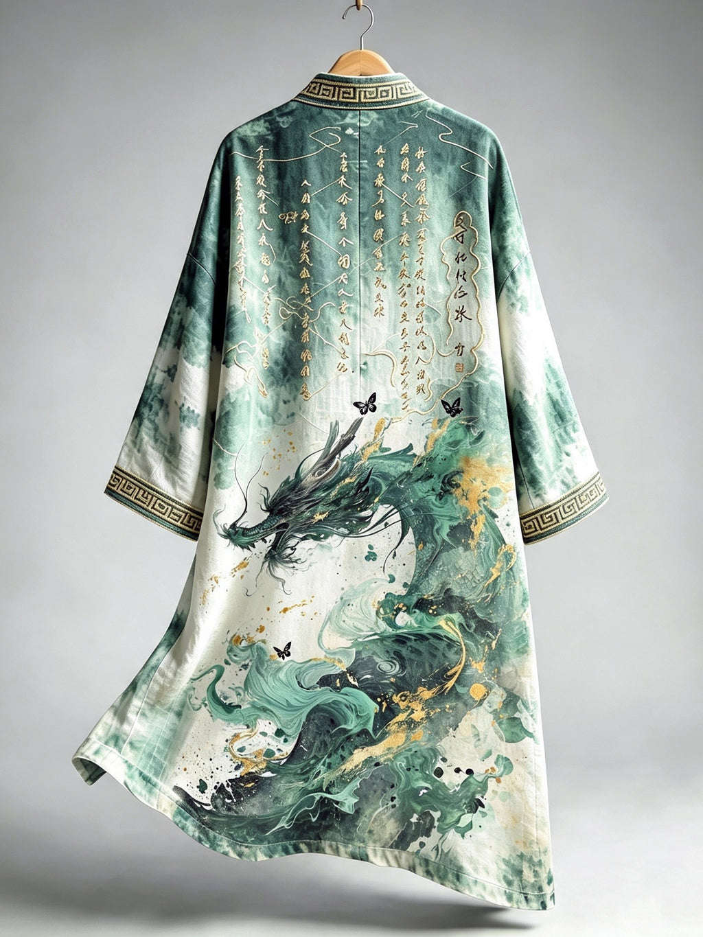 Men's Japanese Calligraphy And Dragon Print Long Kimono