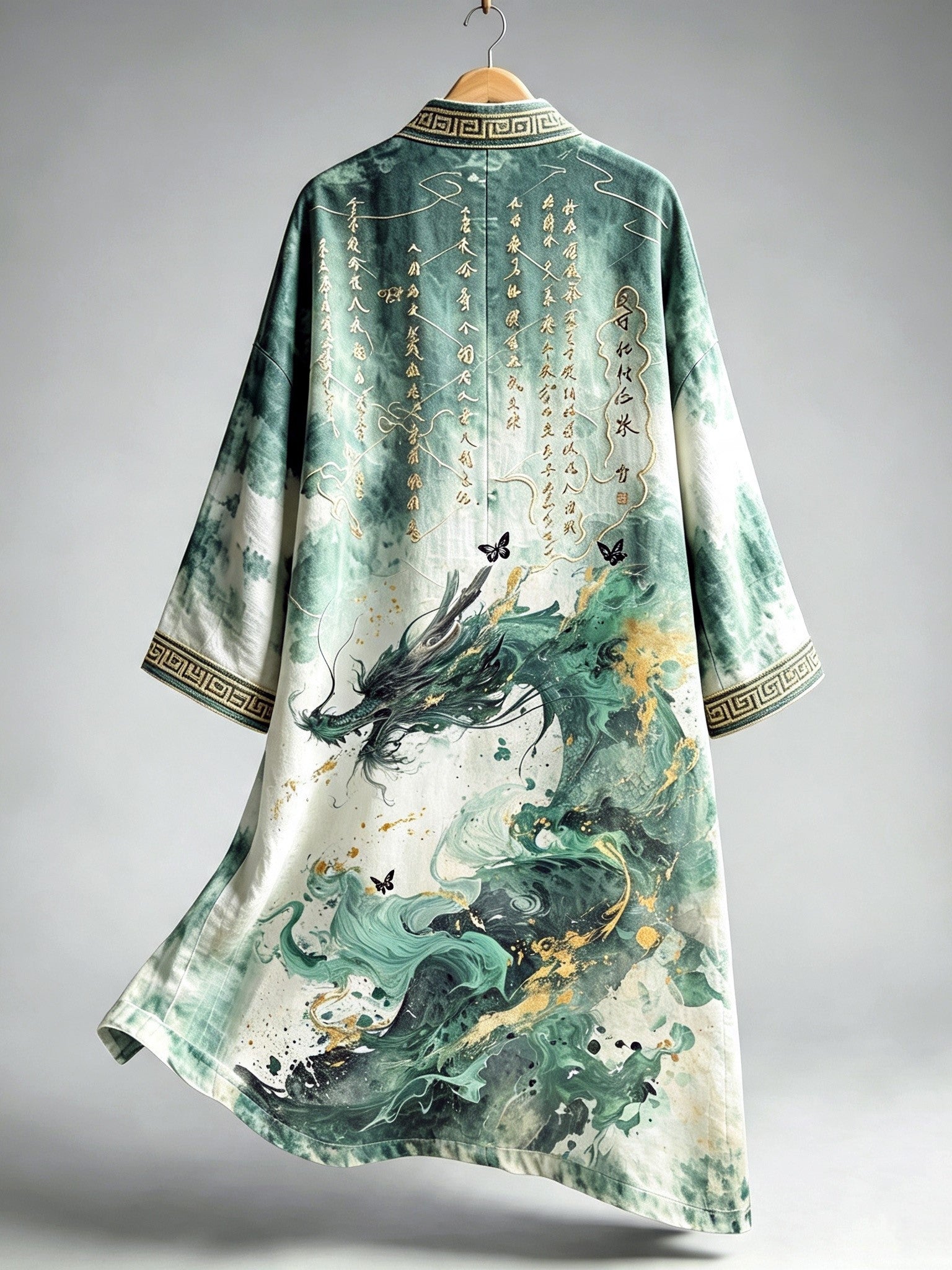 Men's Japanese Calligraphy And Dragon Print Long Kimono
