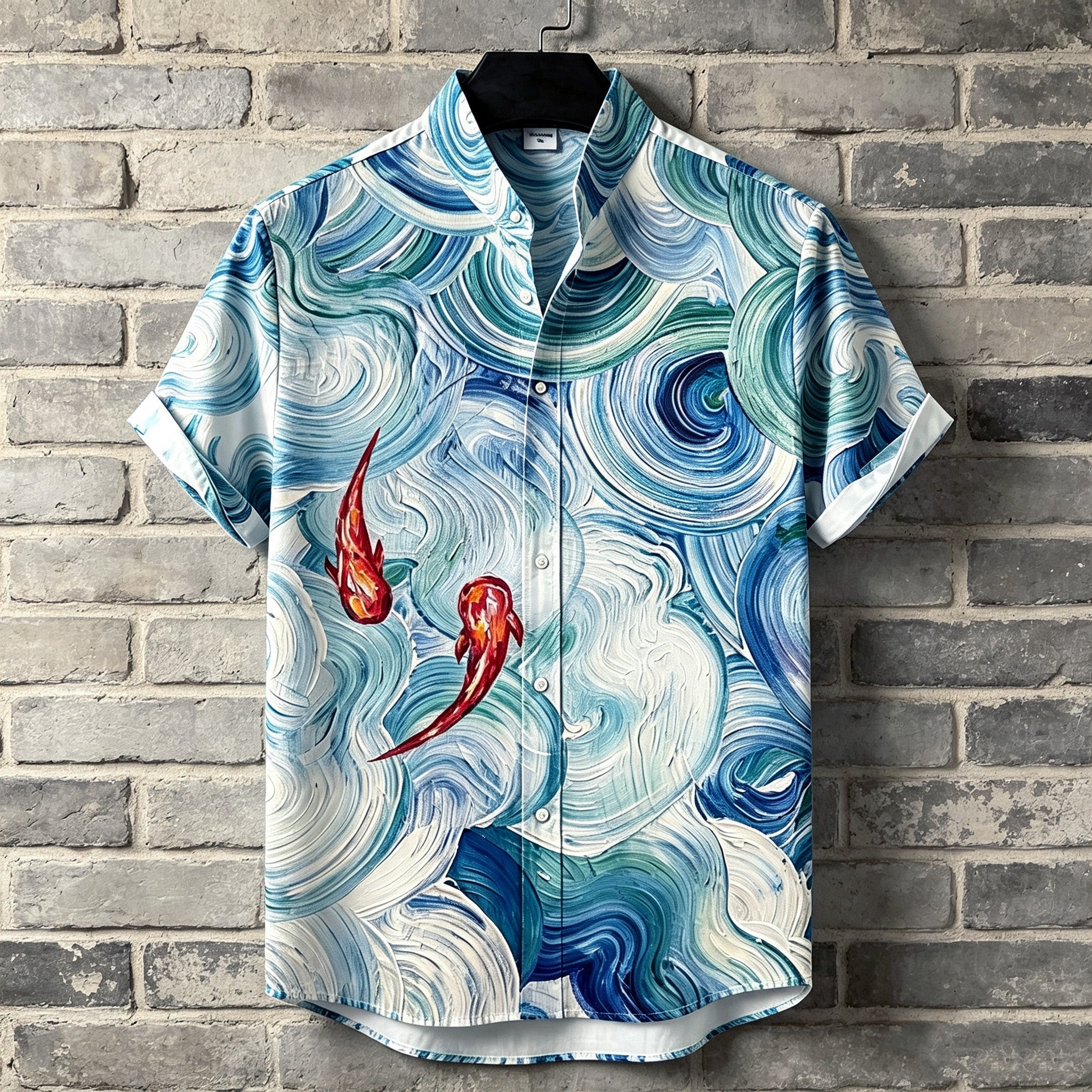 Men's Japanese Art Koi Print Short-sleeve Shirt