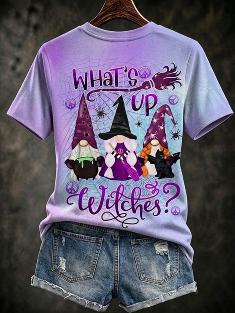 Women's Retro Halloween Gradient Pattern Casual V-neck T-shirt