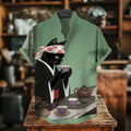 Vintage Japanese Cat Patchwork Art Print Casual Cotton Linen Shirt