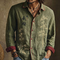 Men's Retro Japanese Bamboo And Calligraphy Art Pattern Casual Shirt