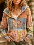 Women's Vintage Peace Sign And Floral Art Patchwork Print Hoodie